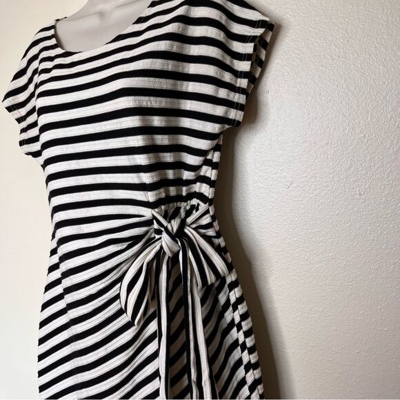 Anthropologie Saturday Sunday Yael Dress Side Tie Cream Black Stripe Women Med - Picture 5 of 14